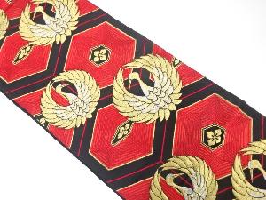 アンティーク　鶴に花亀甲模様織り出し袋帯（着用可）